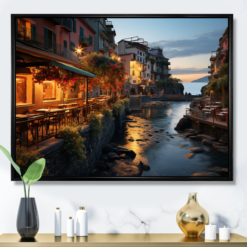 Beige Italy Cinque Terre II - Italy Canvas Art Print, Cadre flottant noir, H 34 po x l 44 po x P 1,5 po