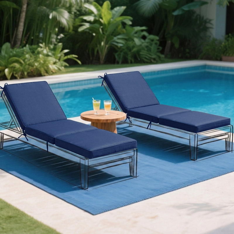Chaise Lounge Cushions Set Of 2, Tri-fold Memory Foam Patio Cushions With Handles, 71 Inch, Navy
