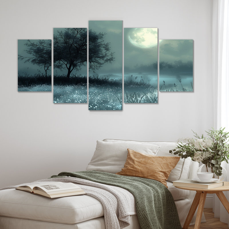 Hiver, gris, blanc, clair de lune, arbre I - ensemble d'art mural fées