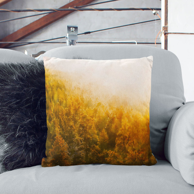 Golden Sun over the Forest Painting Cushion with Filling, 55cm H x 55cm W x 20cm D