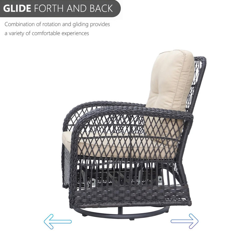 Melendy Wicker 2-Person Outdoor Conversation Set Seating Group with Swivel & Glider Chairs and Glass Top Side Table