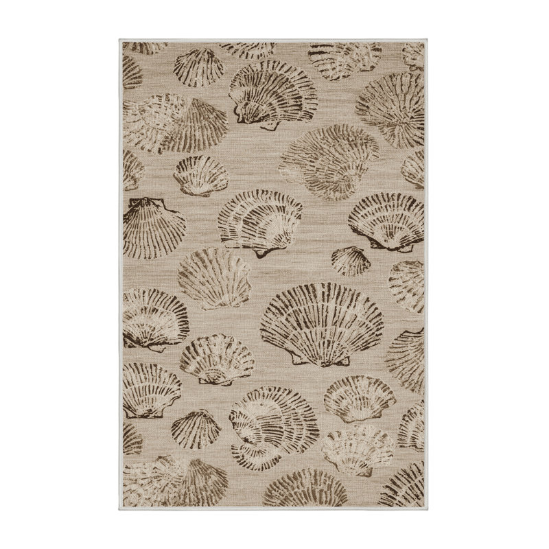 Washable Shell Impressions Coastal Area Rug, Square 6'