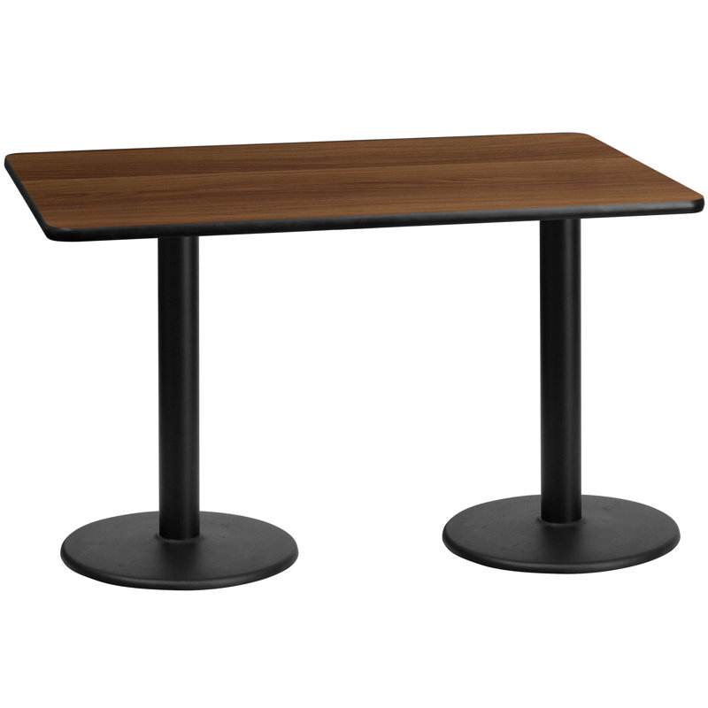 Plateau de table rectangulaire en stratifié 30 po x 60 po avec base ronde Stephine, Noyer