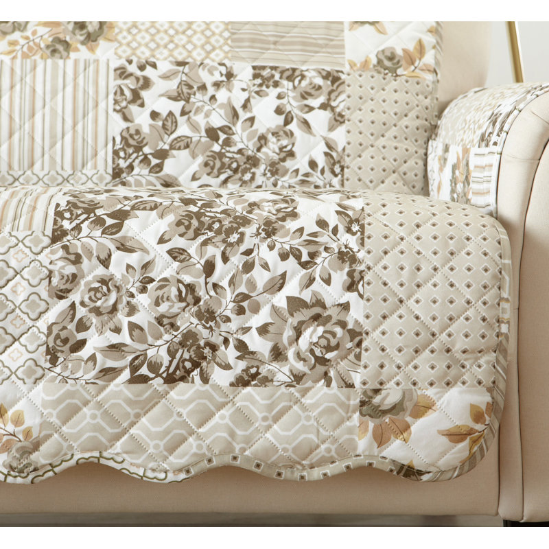 Taupe Patchwork Reversible Chair Furniture Protector Slipcover