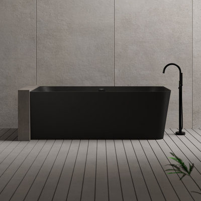 MonBlari 59" X 29.5" Acrylic  Left Corner Black Soaking Bathtub With Overflow And Pop-Up Drain For Bathroom