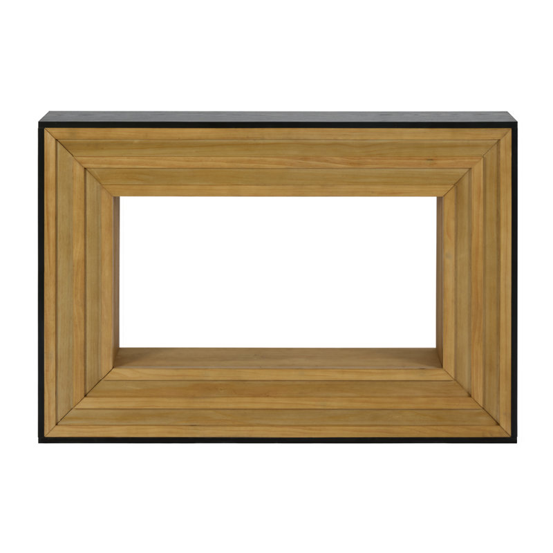 Modern Contrast Console Table With Layered Wood Frame And Black Top