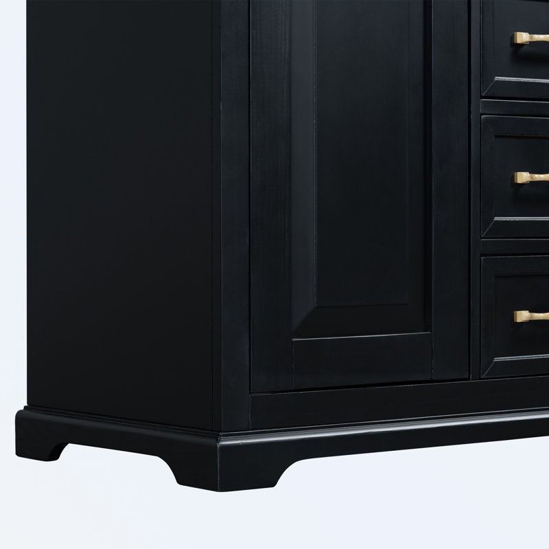 Meuble-lavabo avec lavabo et trois tiroirs, Noir, noir, noir, noir