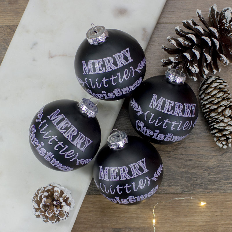Ornement boule de verre mat noir et joyeux Noël