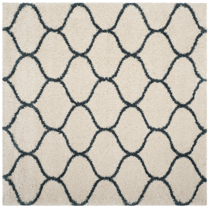 Tate Hudson Shag Performance Geometric Rug, Square 3', Ivory/Slate Blue