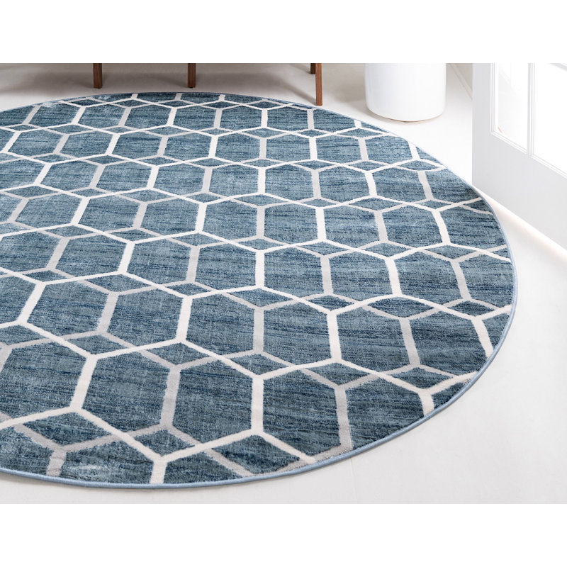 Tapis contemporain Clidy de couleur arctique, Rond 5 pi
