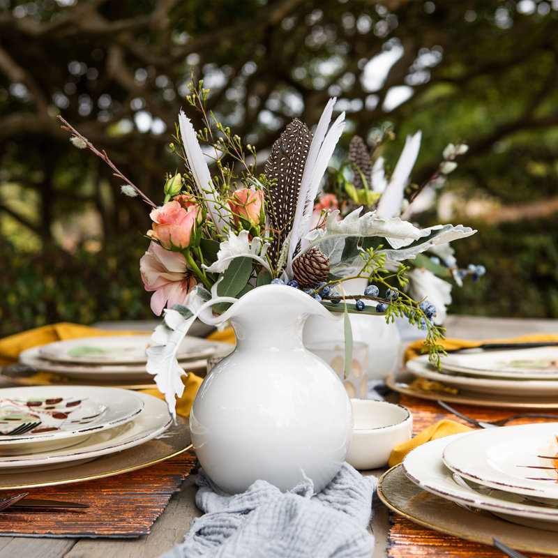 Vase de table en verre Hibiscus, Hauteur totale - 12 po, Blanc