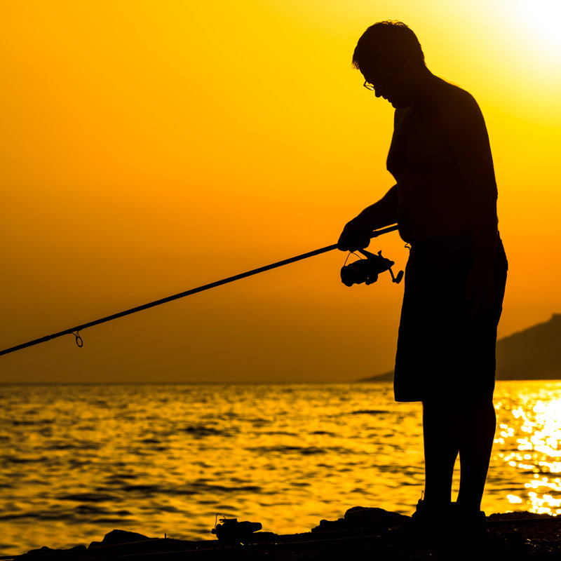 Fisherman's Silhouette On The Beach by ViktorCap - Wrapped Canvas Print, 51cm H x 51cm W