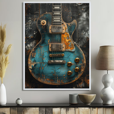  «Green Guitar Goddess Portrait - Music Jazz, reproduction d'art murale