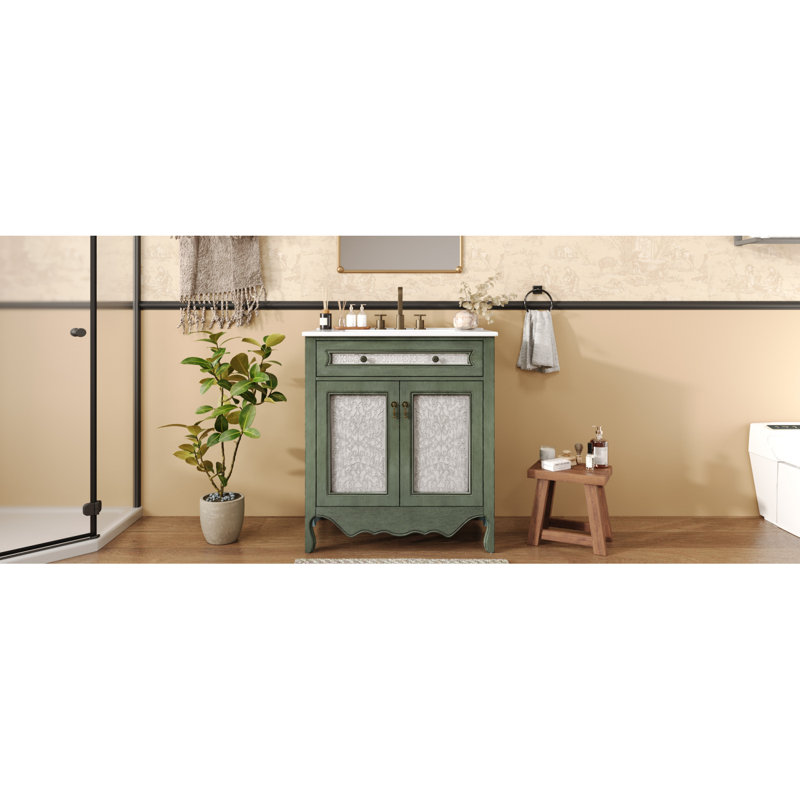 Motif de meuble-lavabo avec lavabo en céramique / tiroir / poignées / meuble-lavabo