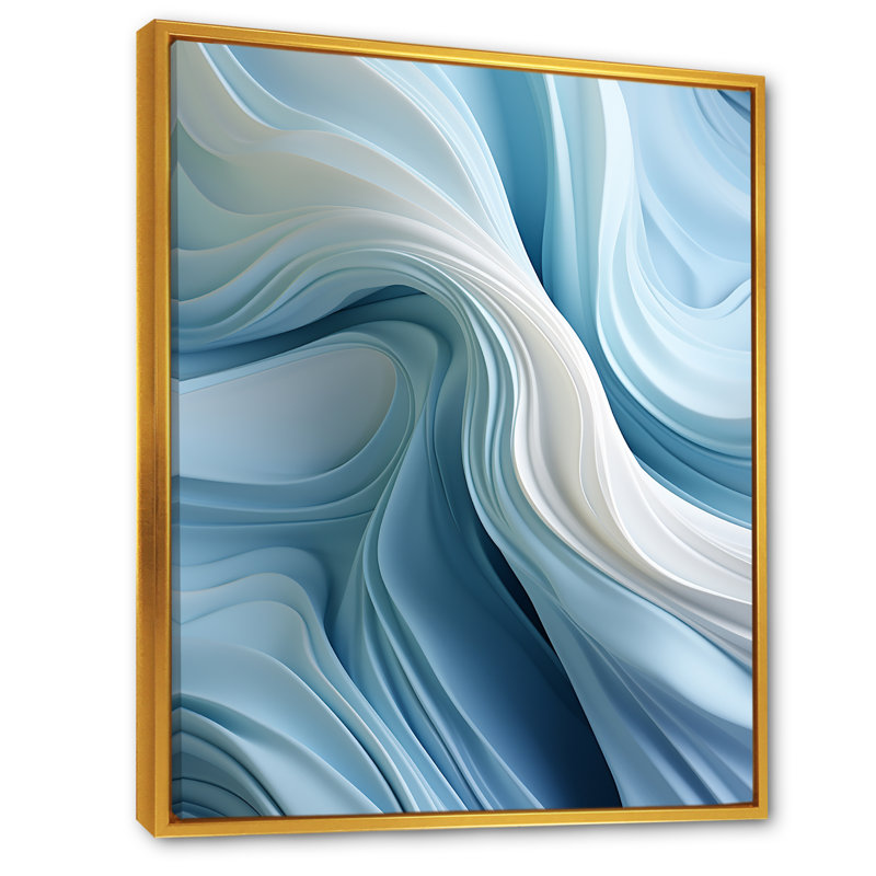 Blanc et bleu zen zéphyr spirale I - spirales abstraites, impressions sur toile_106243, Cadre flottant doré