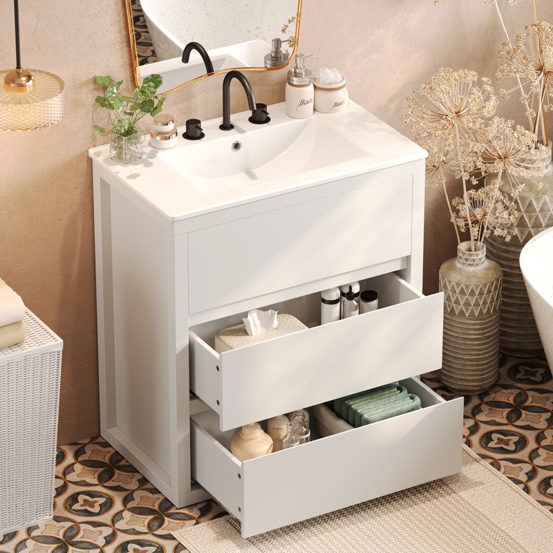 Meuble-lavabo de salle de bain avec lavabo en céramique, Blanc