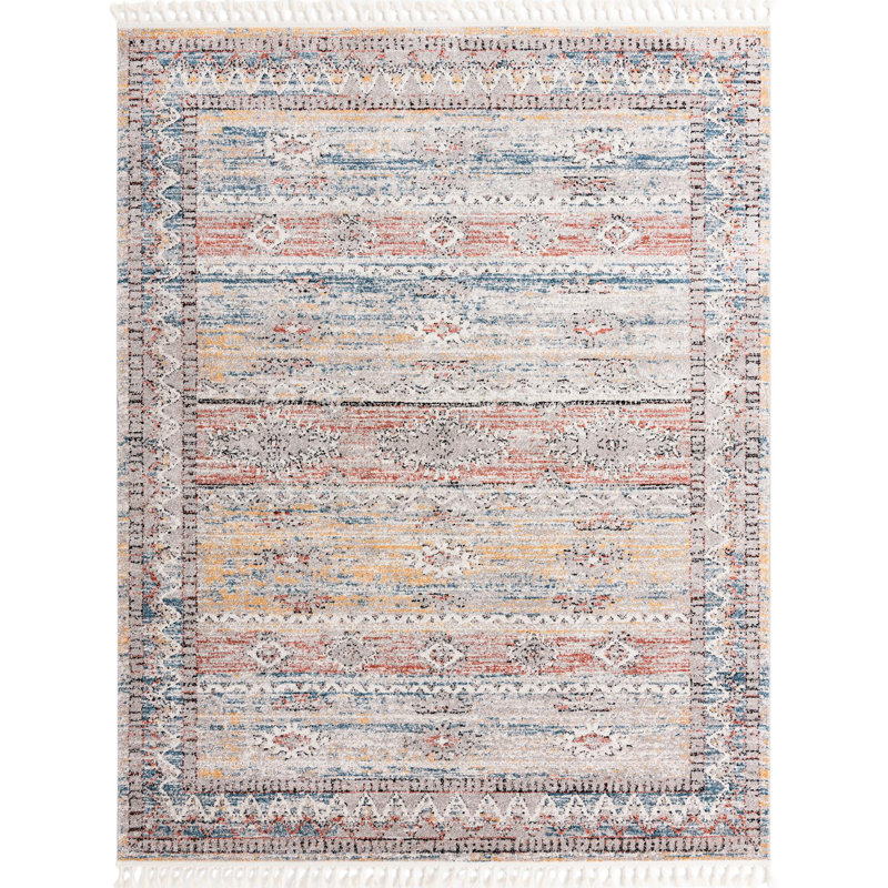 Tapis rouge / bleu / jaune Iroda, Rectangle 7 pi 10 po x 11 pi