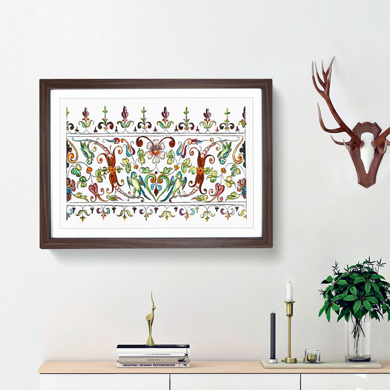 Flowers and Parrots Pattern by William Morris - Framed Print, 27cm H x 36cm W x 2cm D, Walnut Framed