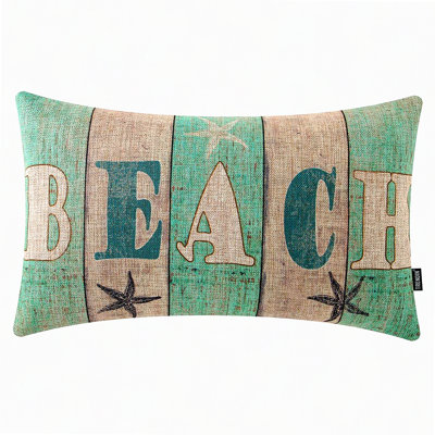 Coastal Farmhouse Linen Rectangle Throw Pillow Cover - Nautical Beach Accent for Sofa Couch - PL946TR
