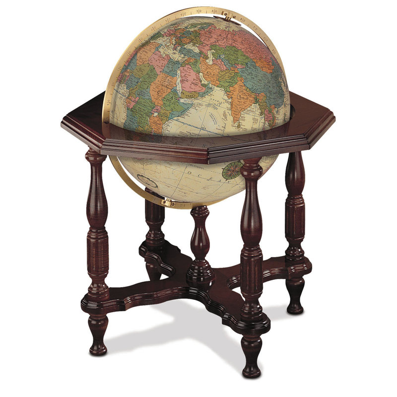 Antique Off-White Illuminated Globe with Walnut Base