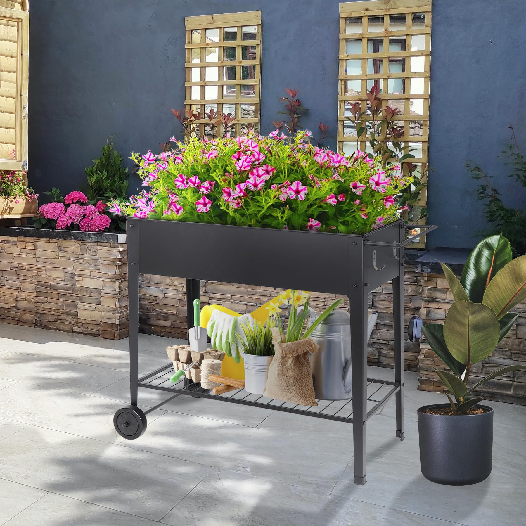 Arlmont & Co. Tarja Elevated Mobile Raised Ergonomic Metal Planter ...