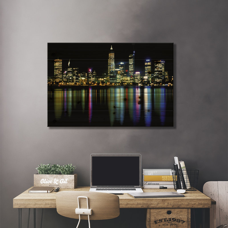 «Downtown City Lights - Reproduction de giclée sur toile tendue sur châssis, H 26 po x l 40 po x P 1,5 po
