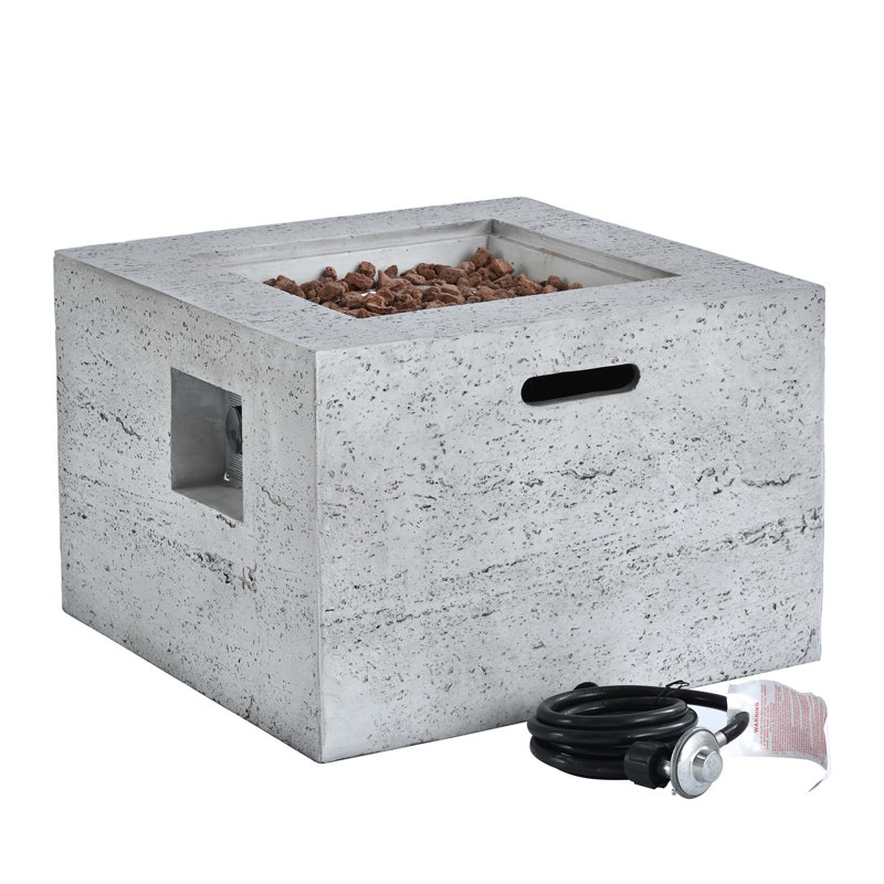 MGO Outdoor Square Fire Pit With Steel Burner,Lightweight 24.02-Inch Propane Fire Pit Table With Adjustable Flame, 40,000 BTU, Lava Rocks, And Rain Cover For Patio,Backyard, And Poolside