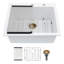Évier de cuisine encastré en quartz 25 po x l 22 po, évier de cuisine simple en granite avec grille inférieure, crépine et support à enroulement-124568554