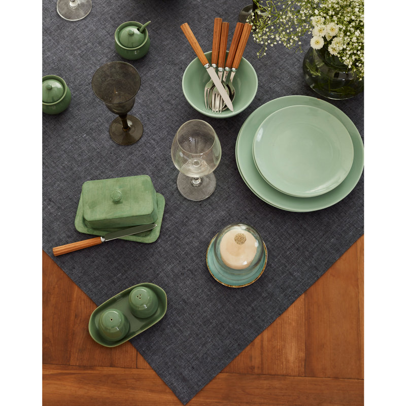100% Pure Linen Table Throw - Athena, Charcoal Gray
