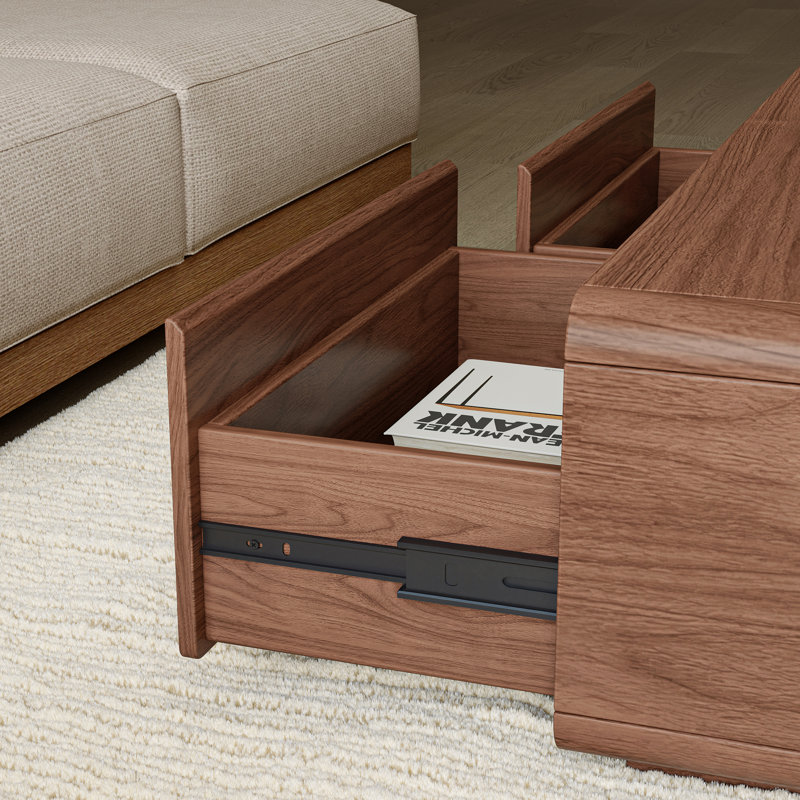 Table basse moderne en noyer avec 4 tiroirs de rangement