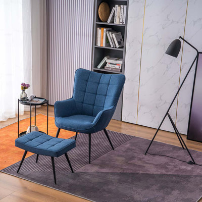 Pippin Upholstered Linen Lounge Chair With Footstool
