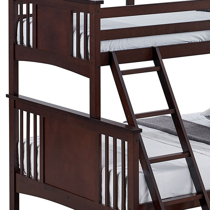 Ricky Twin Over Full Bunk Bed, Angled Ladder, Solid Hardwood, Brown