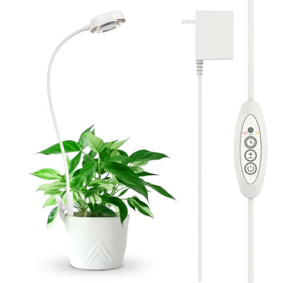 Lampes horticoles pour plantes d'intérieur, lampes à pince pour pots, 10 W (lot de 1), lampes DEL pour la culture en intérieur, spectre complet, 4000 K, intensité variable sur 4 niveaux, minuterie 3/6/12 h