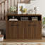 Buffet en bois d'ingénierie de 130 x 41 x 94 cm (51 x 16 x 37 po) avec façade à panneaux ondulés, 4 portes et 2 tiroirs, idéal pour la salle à manger, la cuisine, le salon, le corridor et l'entrée, couleur noyer.-1535781285