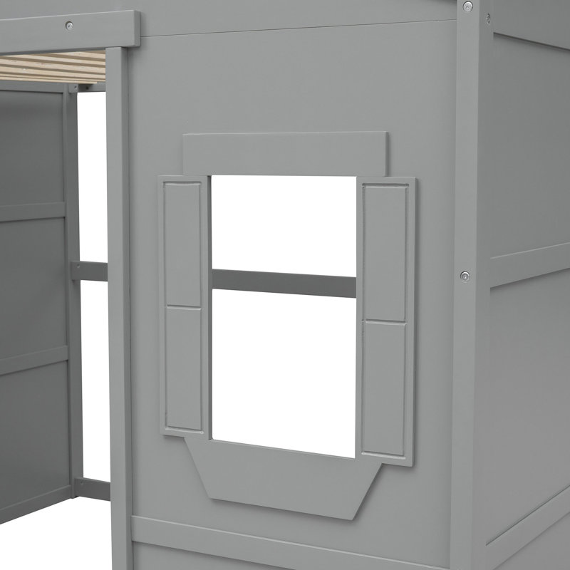 Lit mezzanine double avec - Gris, fait de bois massif pour la longévité gris, offrant une solution de chambre à coucher à la mode