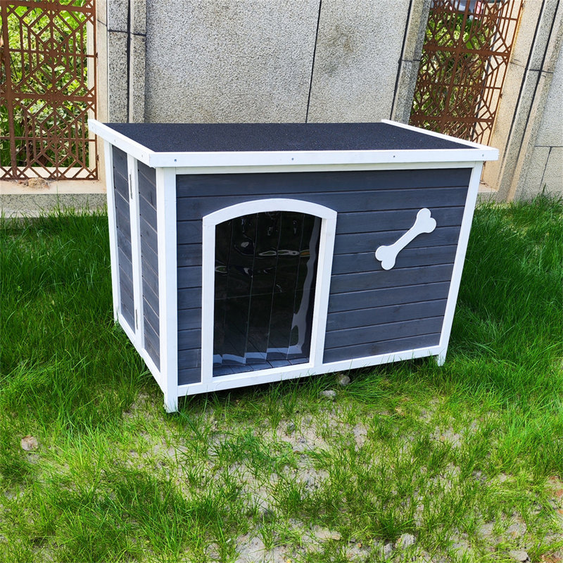 40.55" Gray and White Wooden Folding Dog House