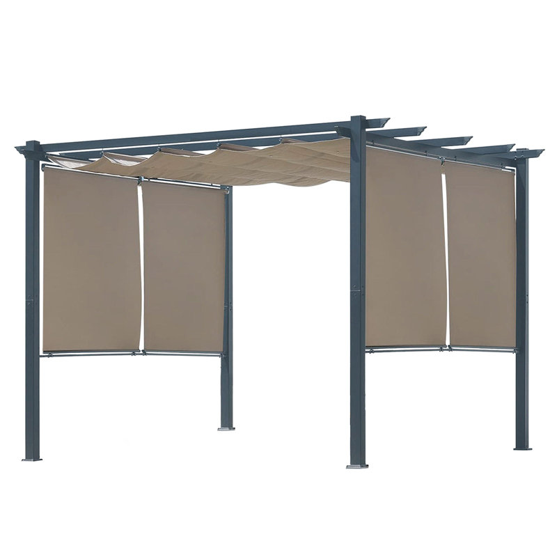 Pergola en aluminium avec auvent Aoodor, Brun, Bordure de jardin x 10 pi,
