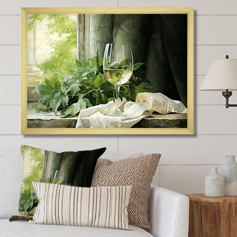 Pinot gris vert - art mural vin, Cadre de coin blanc fermé, H 24 po x l 32 po x P 1 po