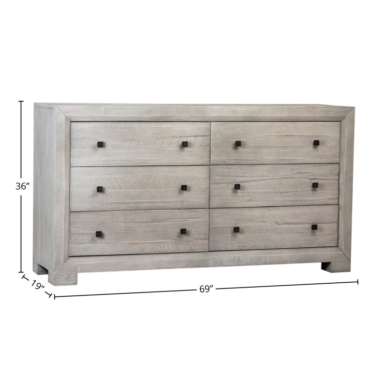 Clancy 6-Drawer Solid Acacia Wood Dresser, Light Gray Wash