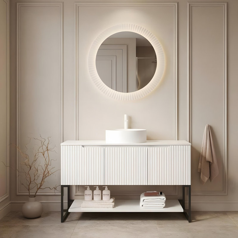 Meuble-lavabo 48 po avec lavabo rond en céramique blanche