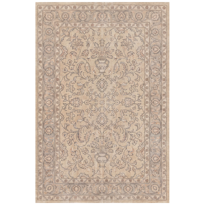 Tapis lavable à poils courts, motif floral traditionnel allover gris crème ivoire beige rose, antidérapant, pour intérieur et extérieur, adapté aux animaux domestiques, idéal pour le salon, chambre, salle à manger, entrée, couloir, bureau.