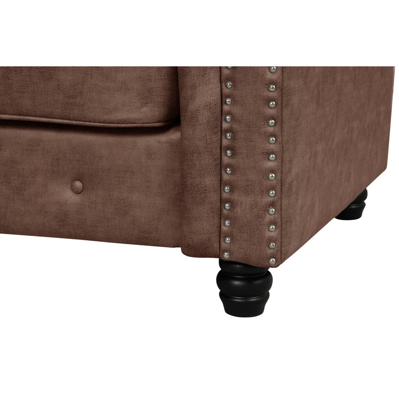Canapé à accoudoirs arrondis 80 po Leite, Tissu brun semblable au cuir