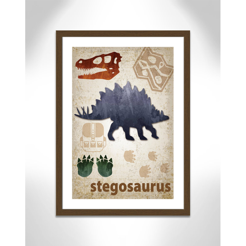 Décalcomanie murale Dinosaures-02 ', H 36,5 po x l 26,5 po x P 0,625 po, Encadré plat noyer