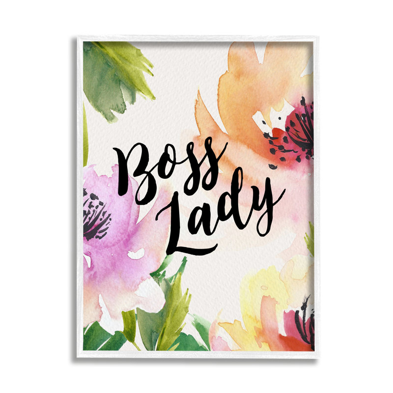 Boss Lady Girl Power Calligraphy, L 11 po x H 14 po, Giclée encadrée blanc bord de mer