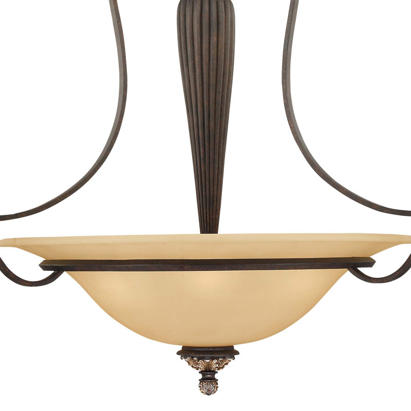  Luminaire suspendu d'intérieur en bronze antique à 5 lumières Bristol avec abat-jour en verre sépia