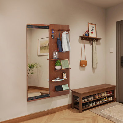Miroir mural pleine longueur, miroir corps entier avec tablette, miroir corps entier avec crochet Miroir mural avec panneau multifonctionnel