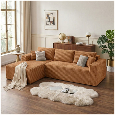 108 Inch L-Shaped Compression Sofa with Left Chaise, Sofa in a Box,Black,Brown