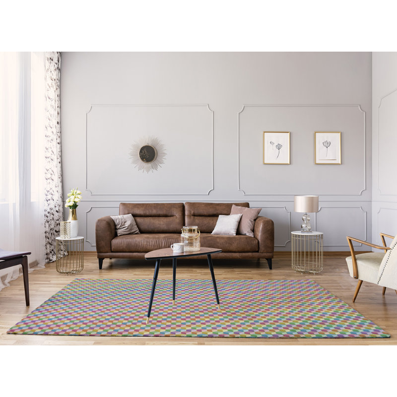 Tapis cube bleu clair/jaune/prune, Rectangle 9 pi x 12 pi
