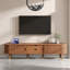 [Vidéo d'assemblage] Meuble télé ovale en bois cannelé avec station de charge pour téléviseur de 80 po ou moins, console multimédia de style Mid-Century avec porte tambour coulissante, meuble télé de campagne avec poignée dorée pour le salon, noyer-840619346
