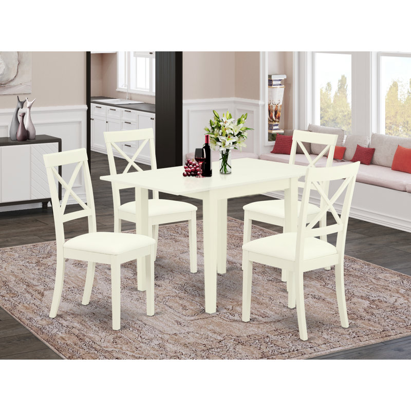 Ensemble de 5 pièces pour 4 pièces comprenant une table de salle à manger rectangulaire avec Dropleaf et 4 chaises de cuisine en similicuir, blanc lin
